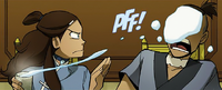 Katara waterbending snowball at Sokka