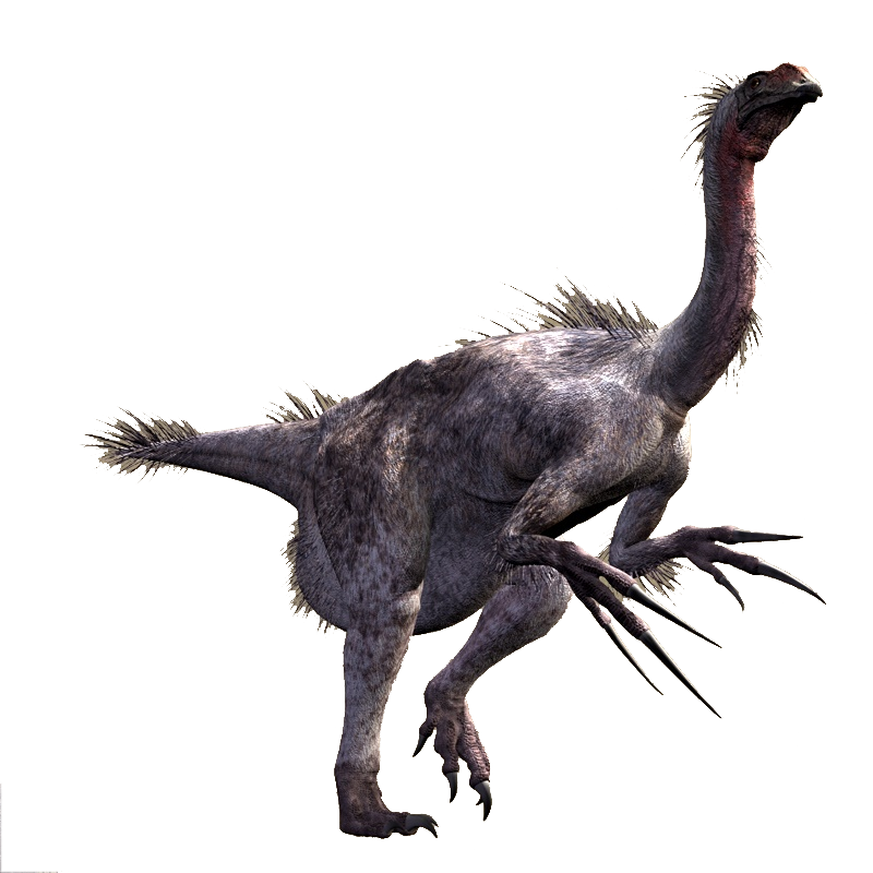 dinosaur with long claws and feathers