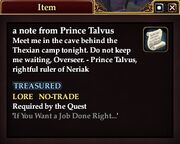 A note from Prince Talvus