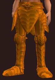 Orange Galvanized Paper Plate Greaves (Equipped)