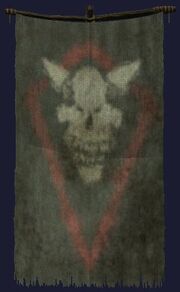 Skull emblazoned banner visible