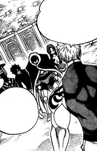 Laxus confronting Raven Tail's Elite