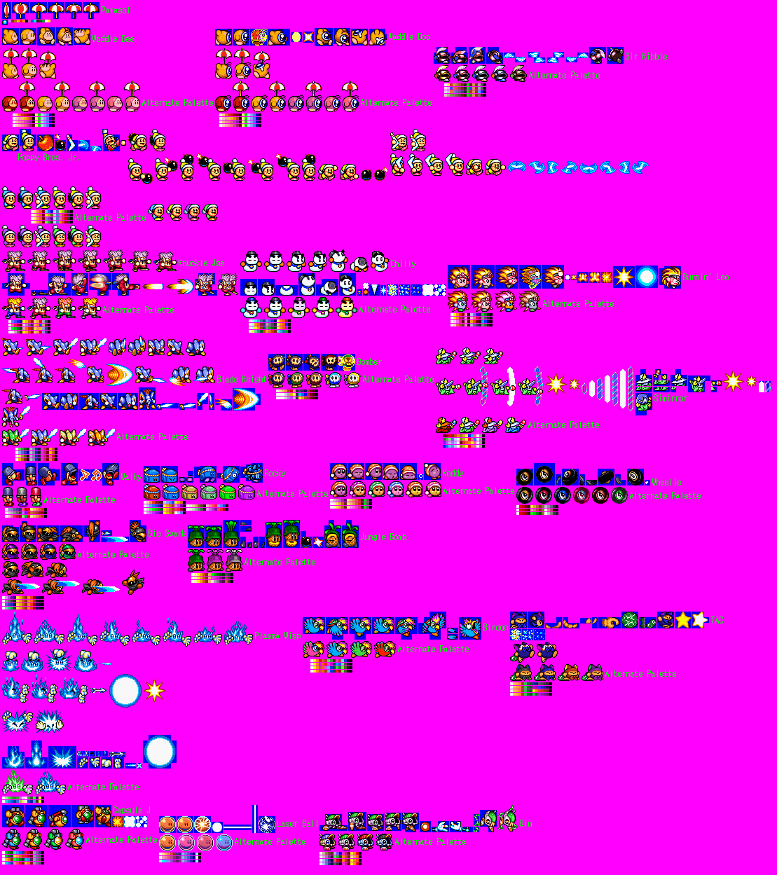 Image Enemies 2 (Kirby Super Star Sprite Tile Sheet SNES).png