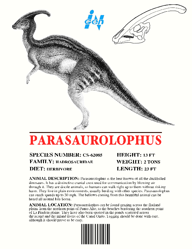 Image - Ingen Dinosaur Info Sheets Parasaurolophus.png | Jurassic Park wiki | FANDOM powered by