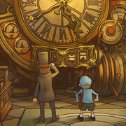 Layton und Luke vor der Zeitmaschine