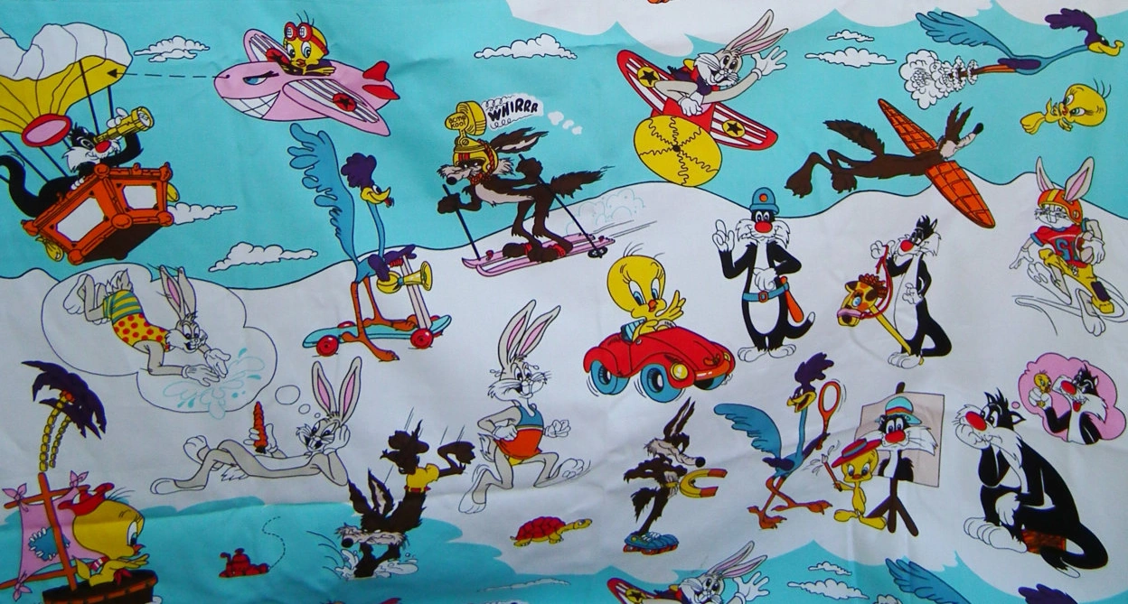 Image - Vintage Fabric 1983 Looney Tunes Licensed Print Curtain fabric