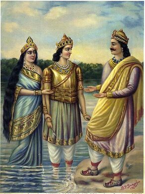 La scène du Mahabharata de la présentation par Ganga de son fils Devavrata (l'avenir Bhisma) à son père, Shantanu.