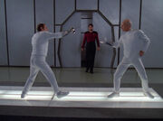 Riker interrupts fencing