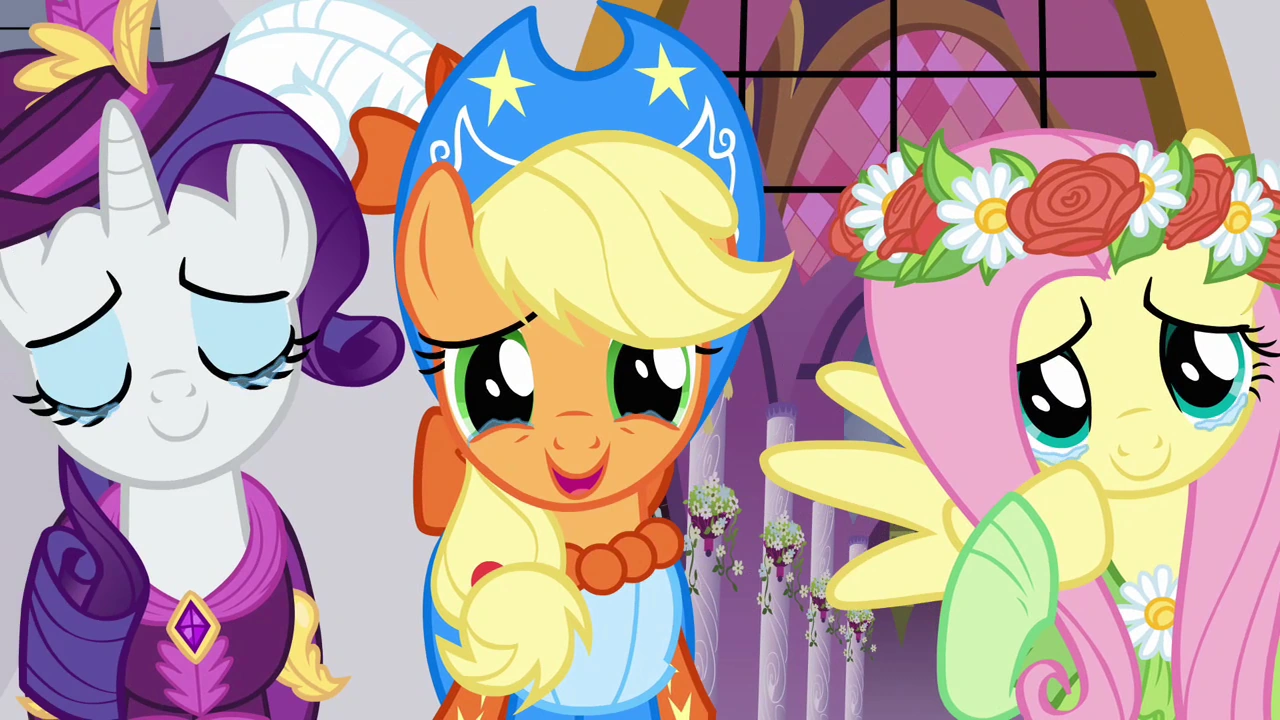 Image - Rarity, Applejack, and Fluttershy about to cry S03E13.png | My