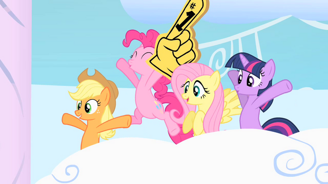 File:Friends cheering when Rainbow Dash and Rarity come out S1E16.png
