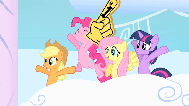File:Friends cheering when Rainbow Dash and Rarity come out S1E16.png