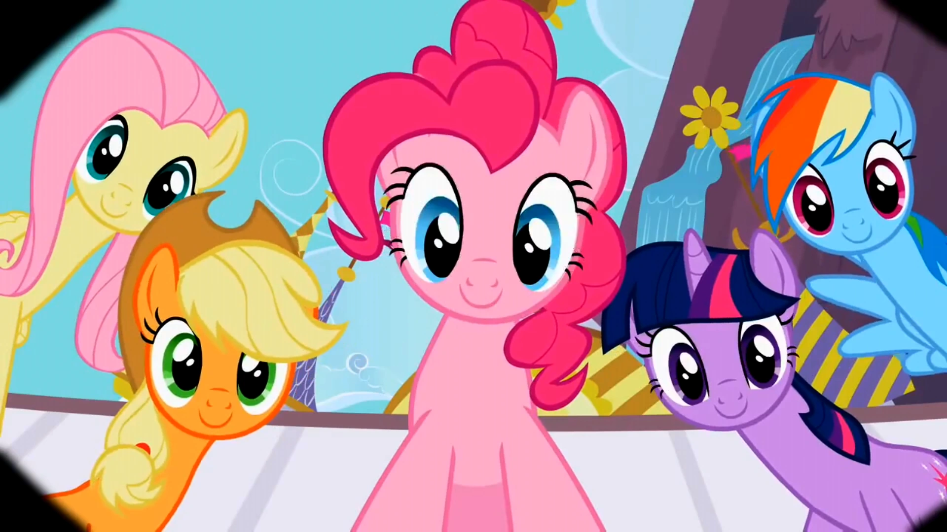 Image - Main 5 ponies waking Rarity up S02E09.png | My Little Pony