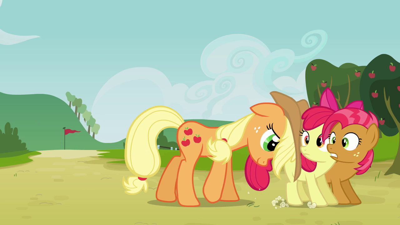 Applejack_pushing_Apple_Bloom_and_Babs_S3E08.png