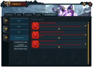 Hero (Completionist) interface