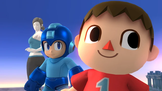 Mega Man y Entrenadora de Wii Fit en Campo de Batalla SSB4 (Wii U).jpg