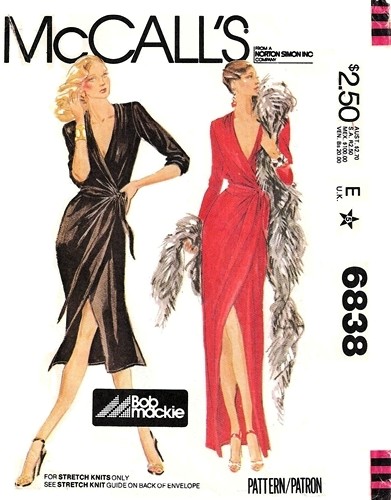 McCall's 6838 1970s Bob Mackie disco wrap dress pattern