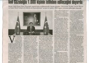 Vatandaş gazetesi Vali Güzeloğlu 1.000 kişinin istihdamedileceği haberi.13 Aralık 2010.jpg
