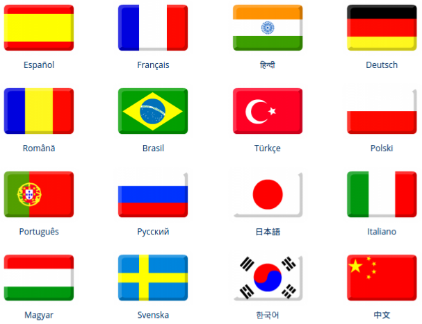 Languages screen shot