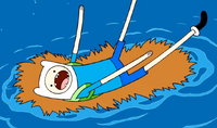 S1e16 Finn in ocean with busted sleepingbag