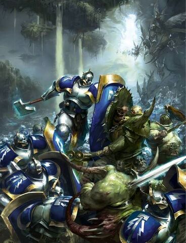 File:Hallowed Knights fighting Nurgle in Ghyran Colour Illustration.jpg