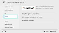 Pantalla de opciones de Nintendo Switch