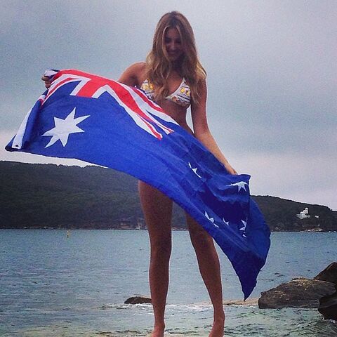 File:Bikini-babe-Laura-Dundovic-posed-Australian-flag-Australia.jpg