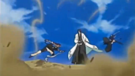 Yoruichi and SuiFeng stab Aizen.png