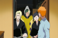 Izuru, Inaba and Nanao arrives at Kurosaki's house.png