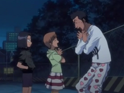 Isshin, Karin, Yuzu at Don Kanonji's show.png