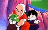 Gohan i Krilin protegint Dende