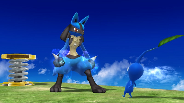 File:Lucario stares at a Pikmin.png