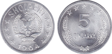 Albania 5 qindarka 1964
