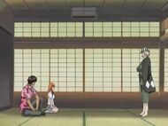 Urahara explains things to Sado and Orihime