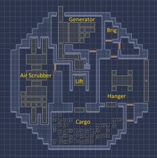 Lvl.3 Cargo hold, hanger, airlock, Generator, Air Scrubber, Brig and main elevator.