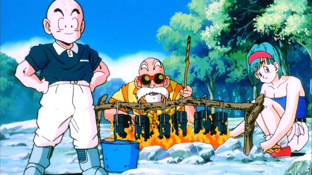Arquivo:Krillin, Bulma, and Roshi Camping (Tree Of Might).jpg