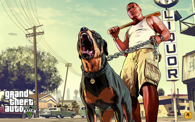Archivo:Official Gta V Artwork Franklin And Chop.jpg