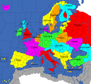 Map of Europe, divided into areas