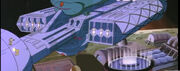 Working on ship on moon base
