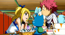Lucy paga uma almoço para Natsu e Happy.jpg
