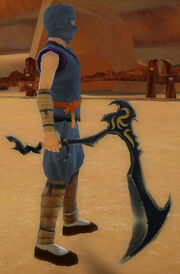 Ninja's Jagged Scythe of Shuriken Storm held