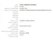 Horowitz-Clara 1834 birth