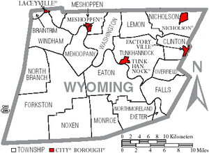 Map of Wyoming County Pennsylvania With Municipal and Township Labels