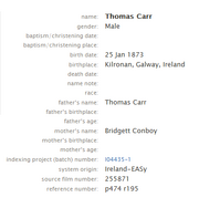 Carr-Thomas 1873 birth