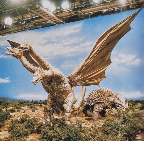 File:DAM - King Ghidorah and Anguirus On Set.jpg