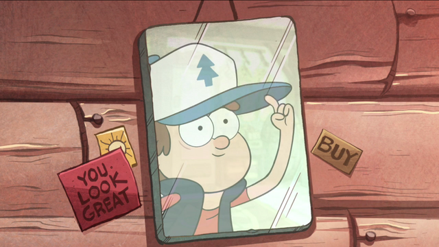 File:S1e1 dipper's reflection with hat.png