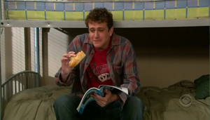 Eating a sandwich