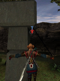 Player hanging on grappling hook