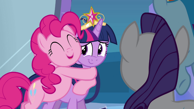 File:Pinkie Pie hugging Twilight EG.png