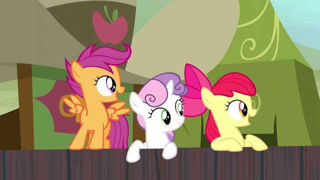 File:Cutie Mark Crusaders look at Trouble Shoes S5E6.png