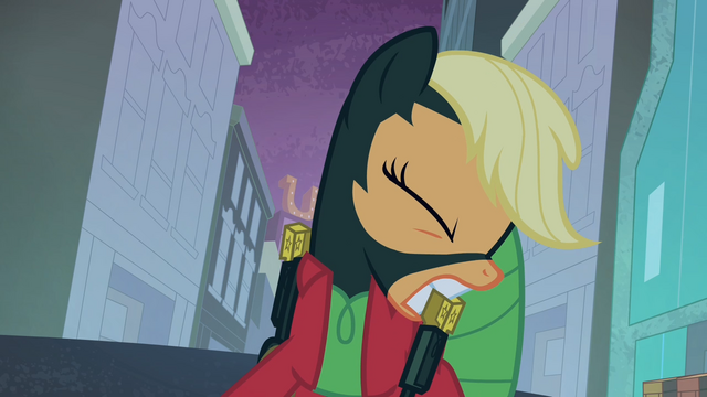 File:Applejack pulling out the horseshoes S4E06.png